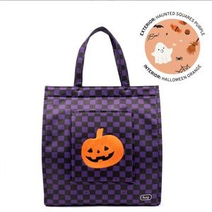 🎃NWT Halloween Runner Tote Purple Checkered Tote with Pumpkin Design